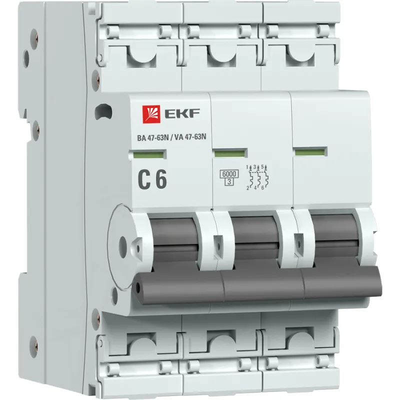 Автоматический выключатель 3p 6а (с) 6ka ва 47- 63n proxima EKF M636306C