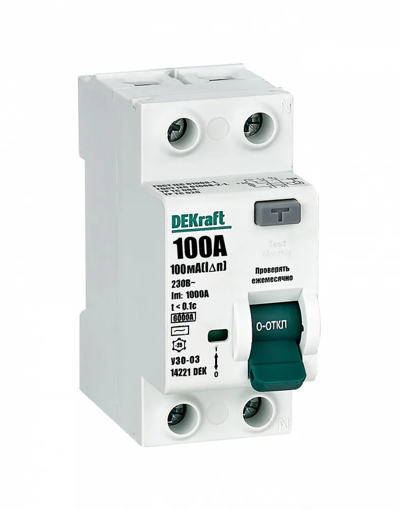Выключатель дифференциального тока УЗО 03-6кА-2P-100А-100-AC SE (Dekraft) 14221DEK