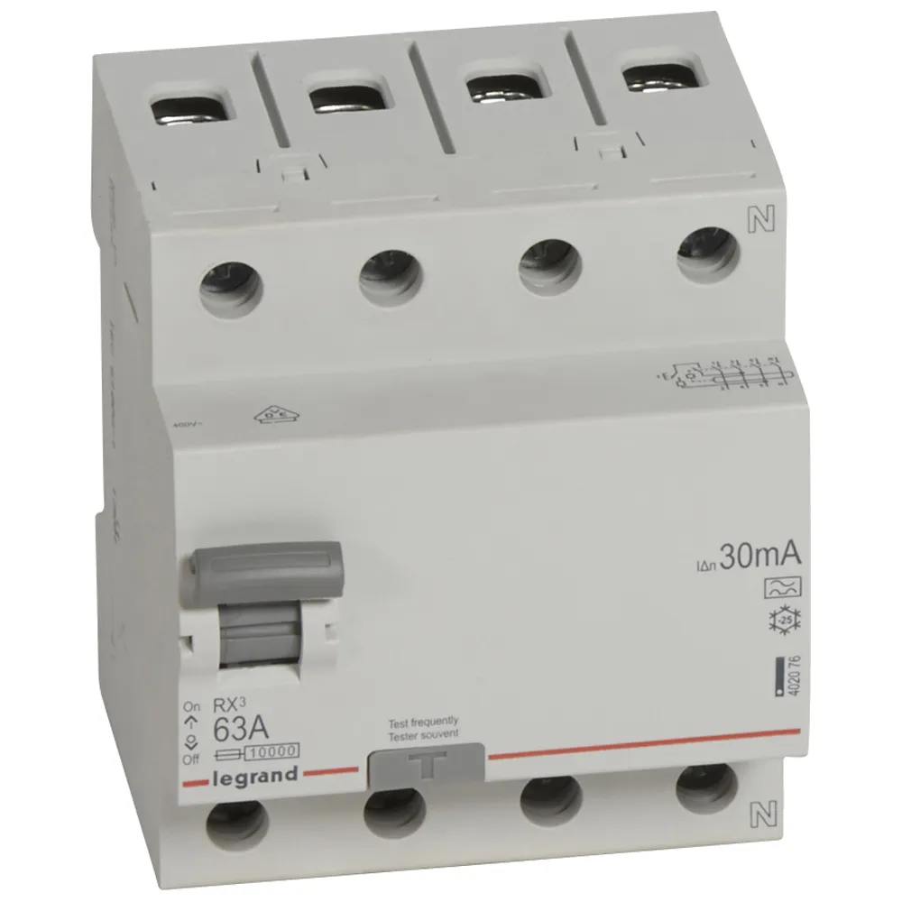 ВДТ RX3 - 4П - 63 А - тип A - 30 мА - 4 модуля LEGRAND 402076