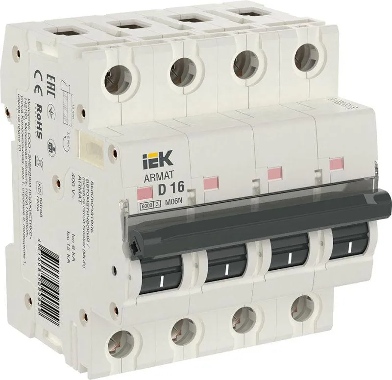 Armat выключатель автоматический четырехполюсный d 16а m06n IEK AR-M06N-4-D016