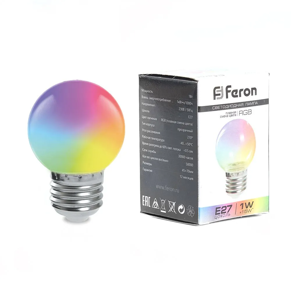 Лампа светодиодная led 3вт е27 rgb быстрая смена цвета шар g60 STEKKER 38127