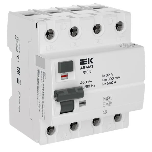ARMAT Выключатель дифференциального тока R10N 4P 32А 300мА тип B IEK IEK AR-R10N-4-032B300