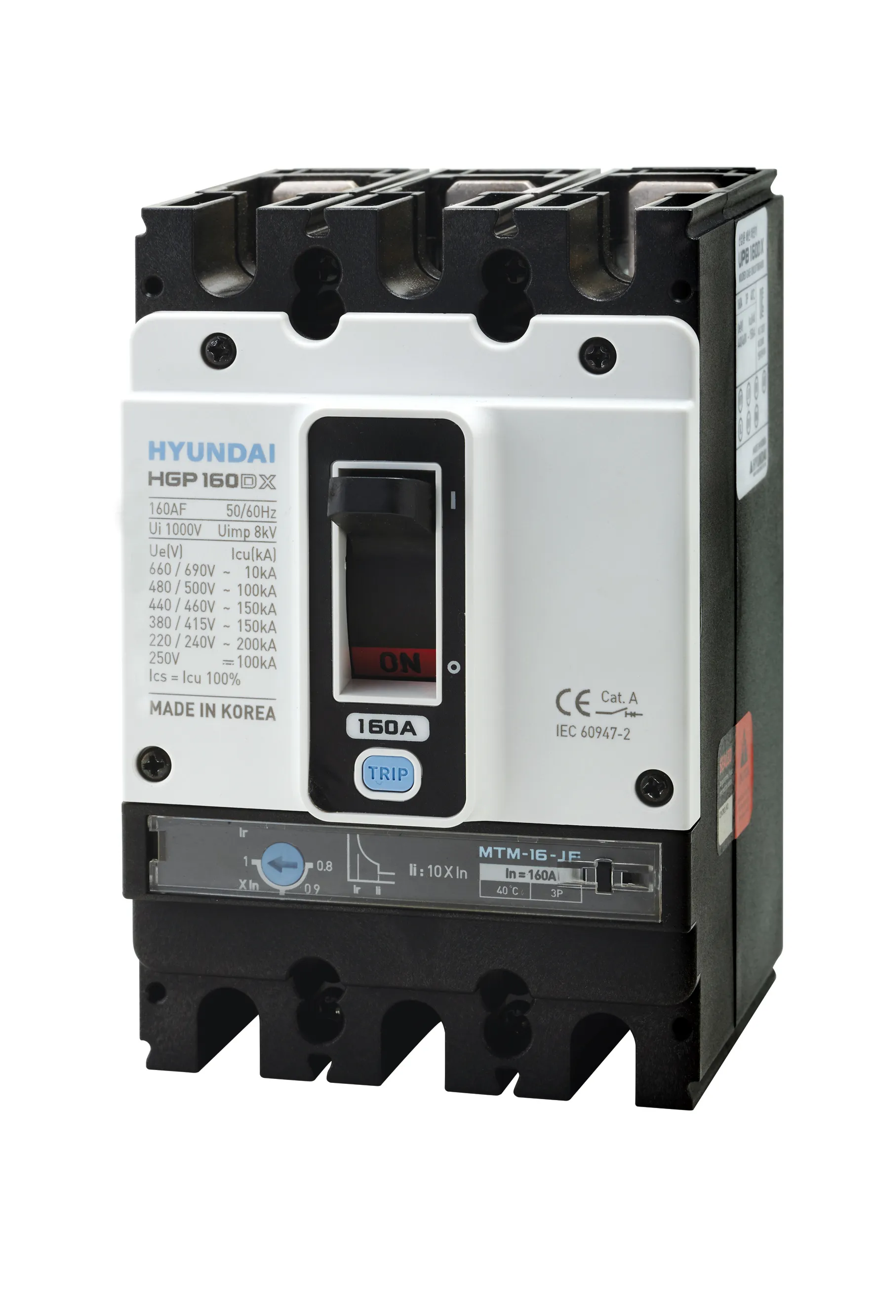 Выключатель автоматический в литом корпусе типа hgp, типоразмера 160 af, арт. hgp160s-g3peds0000c00160 (160а, 65ка, 3 полюса, ac, расцепитель etu-d (lsig), уставка расцепителя 0,4-1xin, переднее подключение) HD HYUNDAI ELECTRIC HGP160S-G3PEDS0000C00160
