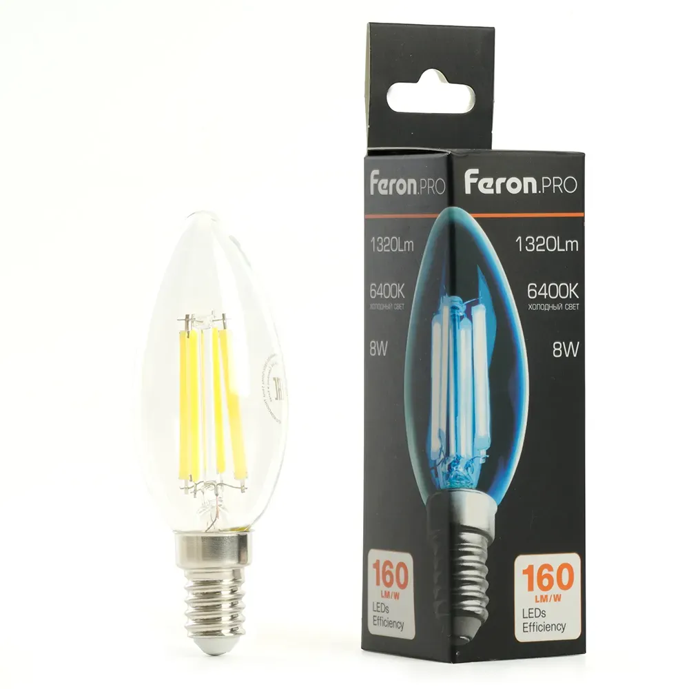 Лампа светодиодная LED 8вт Е14 дневной свеча FILAMENT Feron.PRO