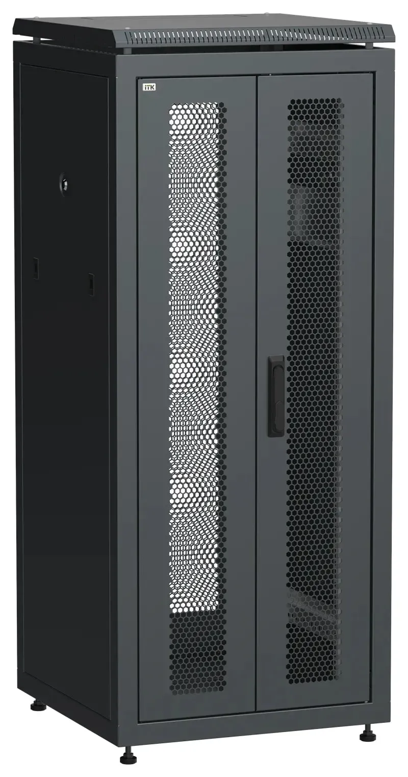 Шкаф напольный сетевой 19' linea n 28u 600х600мм передняя распашная перфорированная дверь задняя перфорированная черный ITK LN05-28U66-2PP