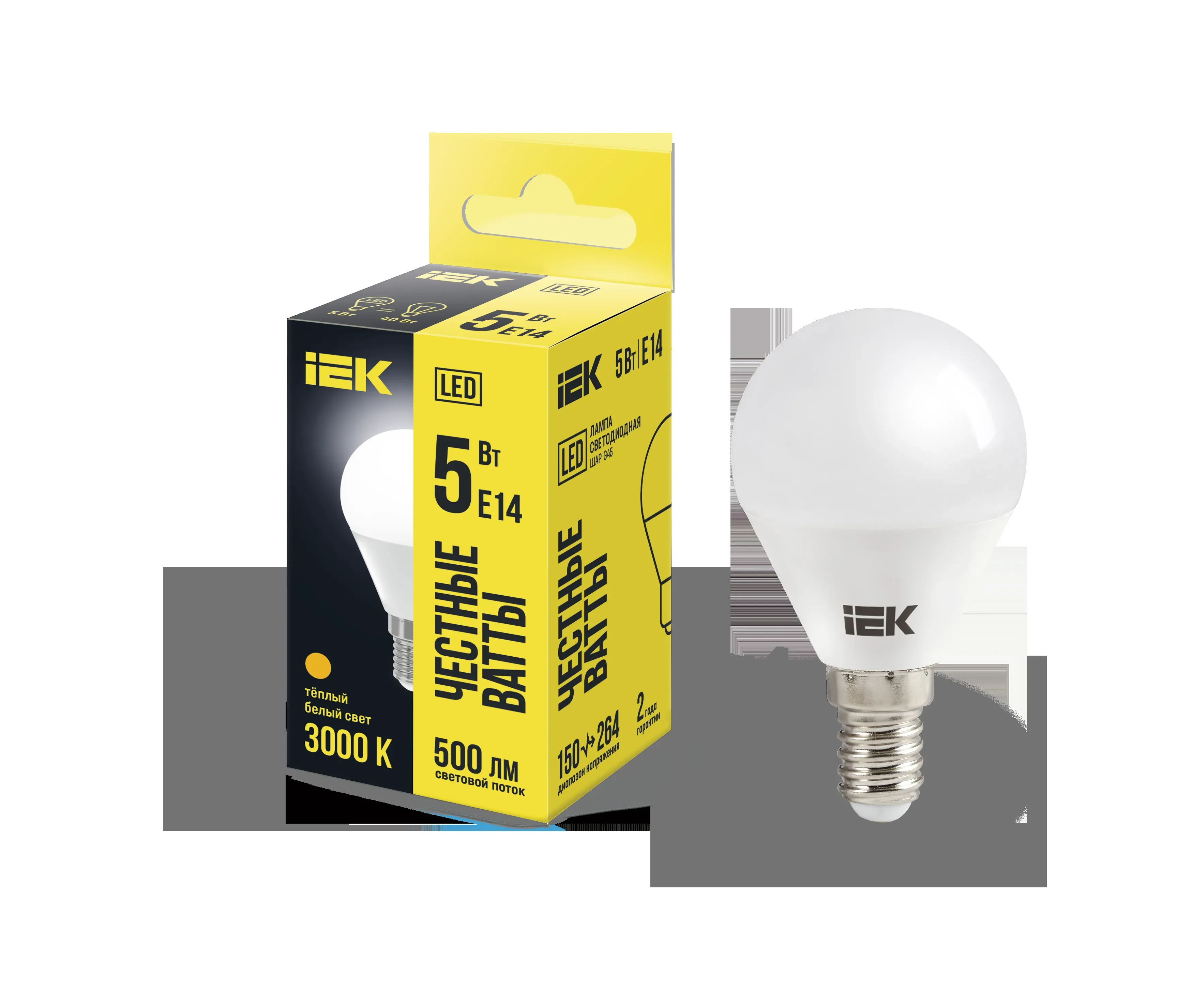 Лампа светодиодная g45 шар 5вт 230в 3000к e14 iek IEK LLE-G45-5-230-30-E14