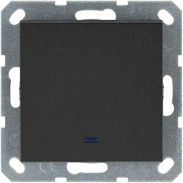 Выключатель одноклавишный со светодиодом 10A 250V~ с накладкой, цвет Антрацит Jasmart G3011NB