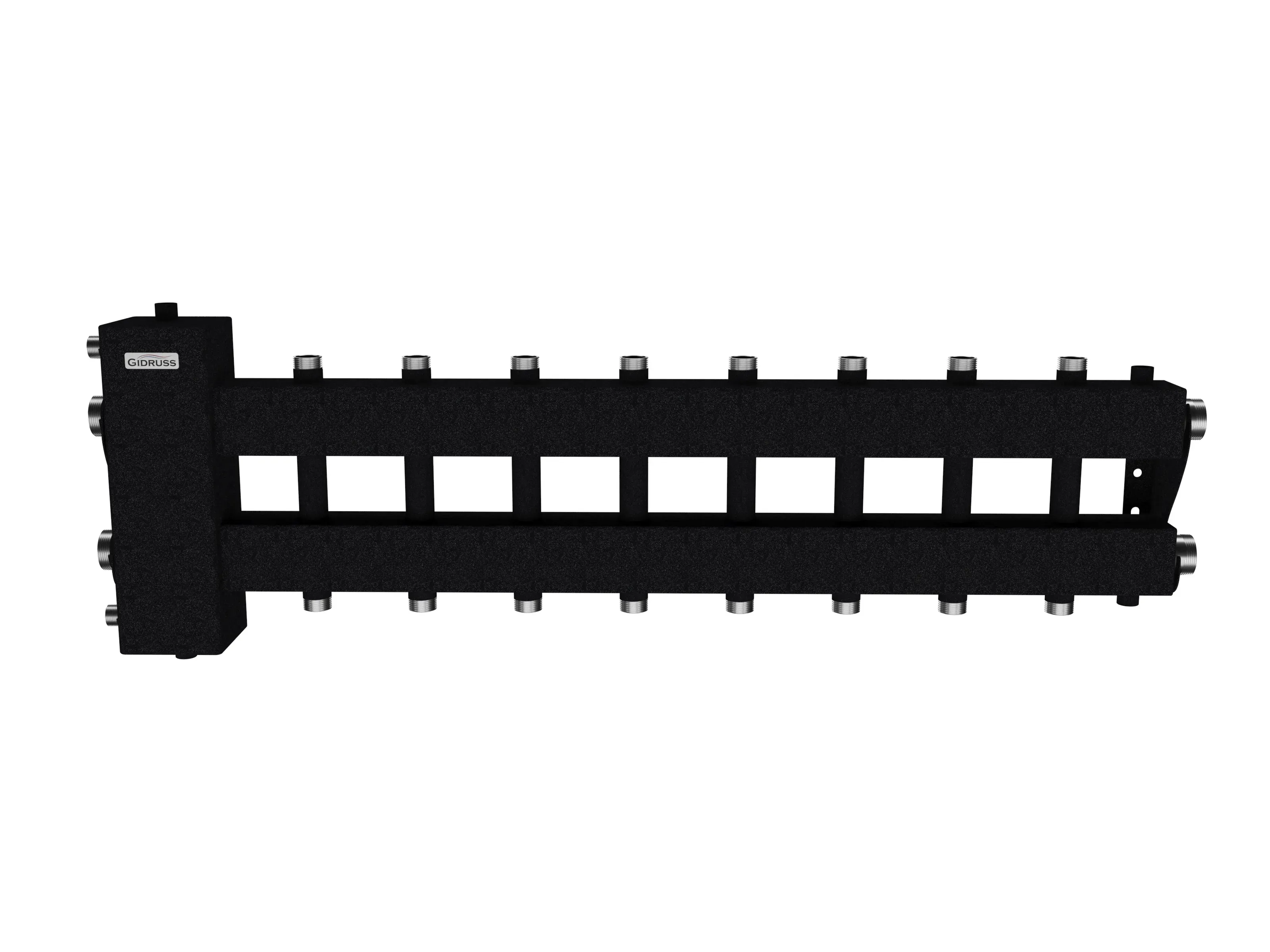Коллектор с гидрострелкой BM-150-9DU на 8 контуров G 1', 1 боковой контур G 1 1/2'до 150 кВт ст. 09Г2С Gidruss BM 15070 24