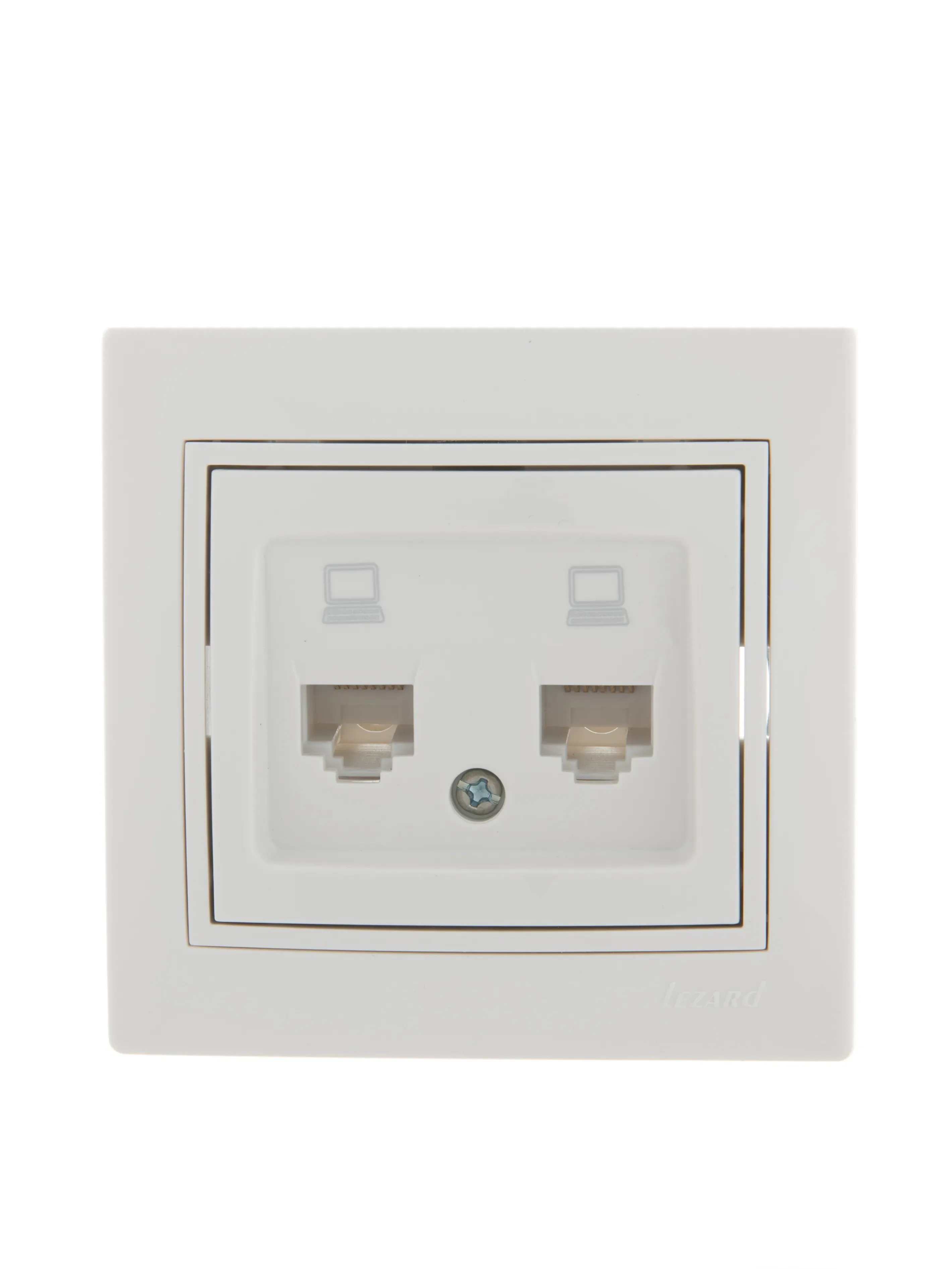 Мира Розетка RJ 45 х2 белый с вст сер LEZARD 701-0215-141