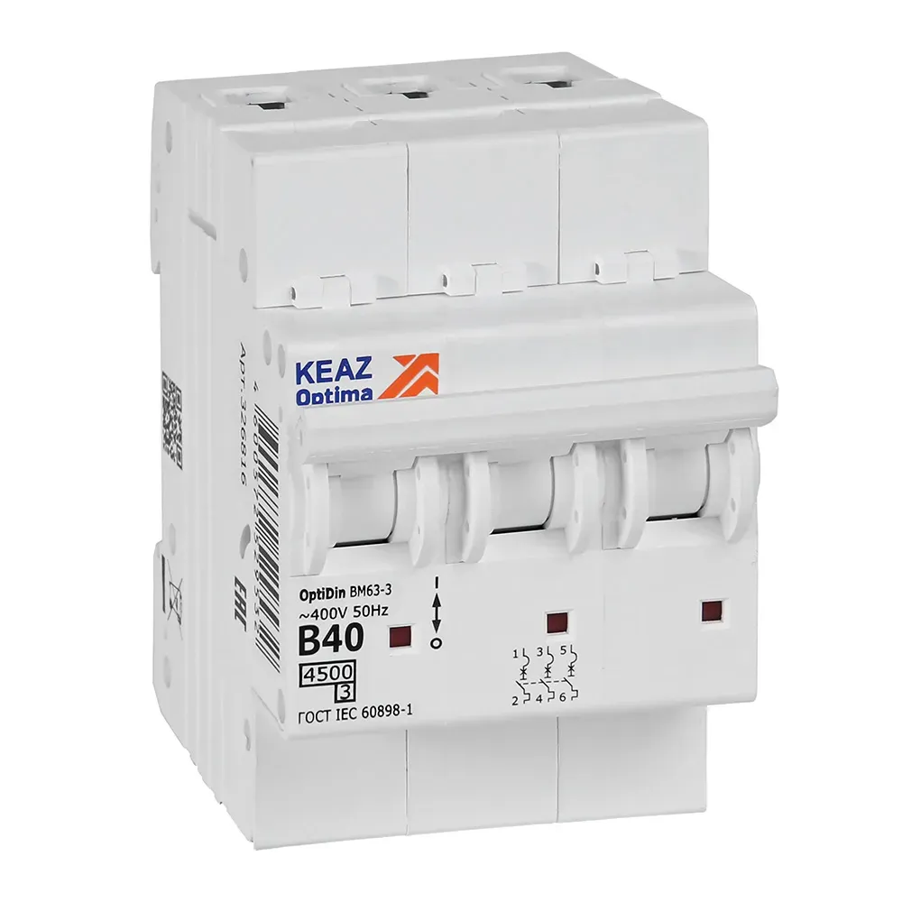 Выключатель автоматический трехполюсный 40а b 4,5ка ac optidin bm63-3b40-4,5-ухл3 КЭАЗ 329523