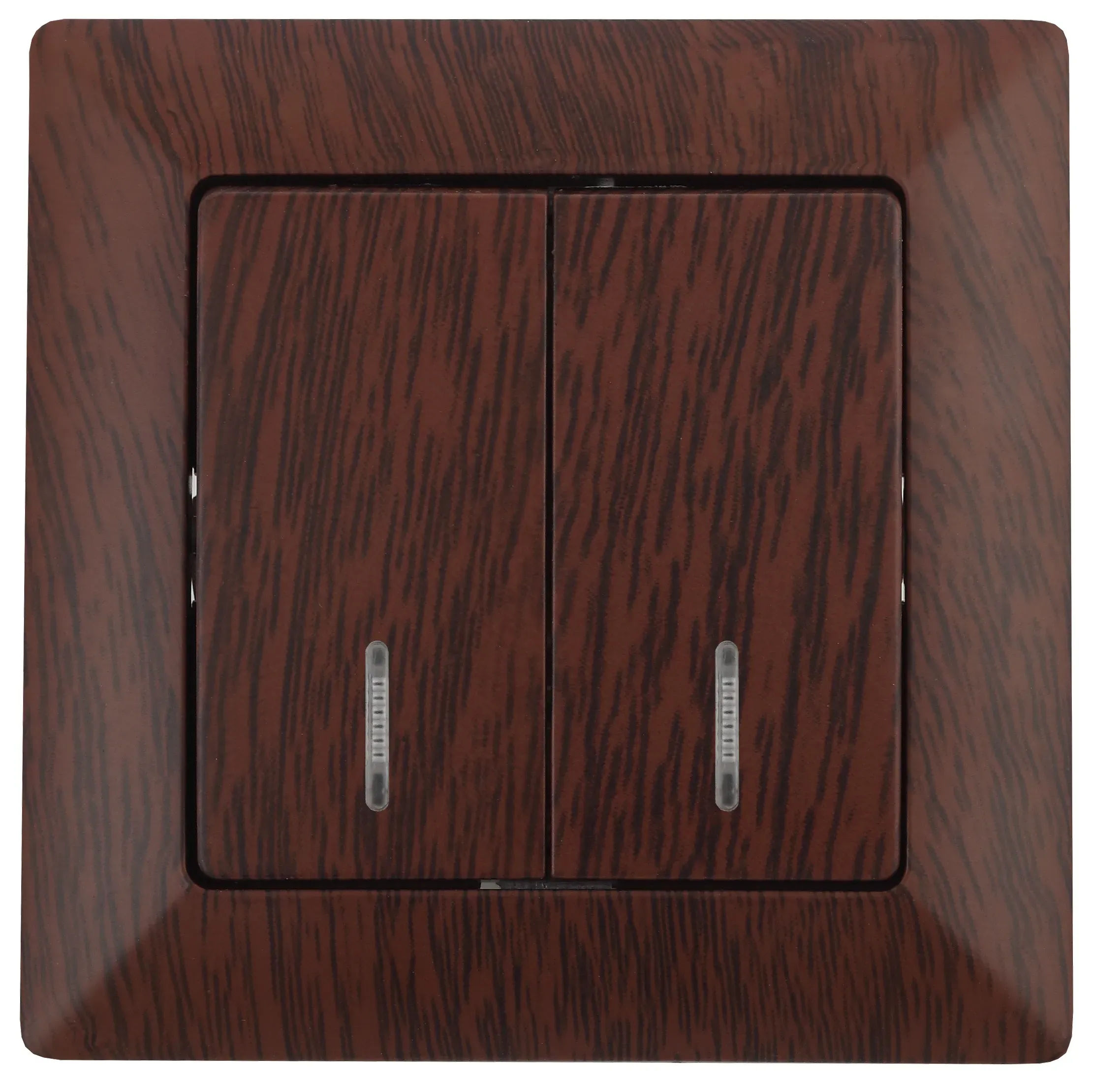 Выключатель Intro Solo 4-105-10 двухклавишный с подсветкой, 10А-250В, IP20, СУ, венге ЭРА Б0053599