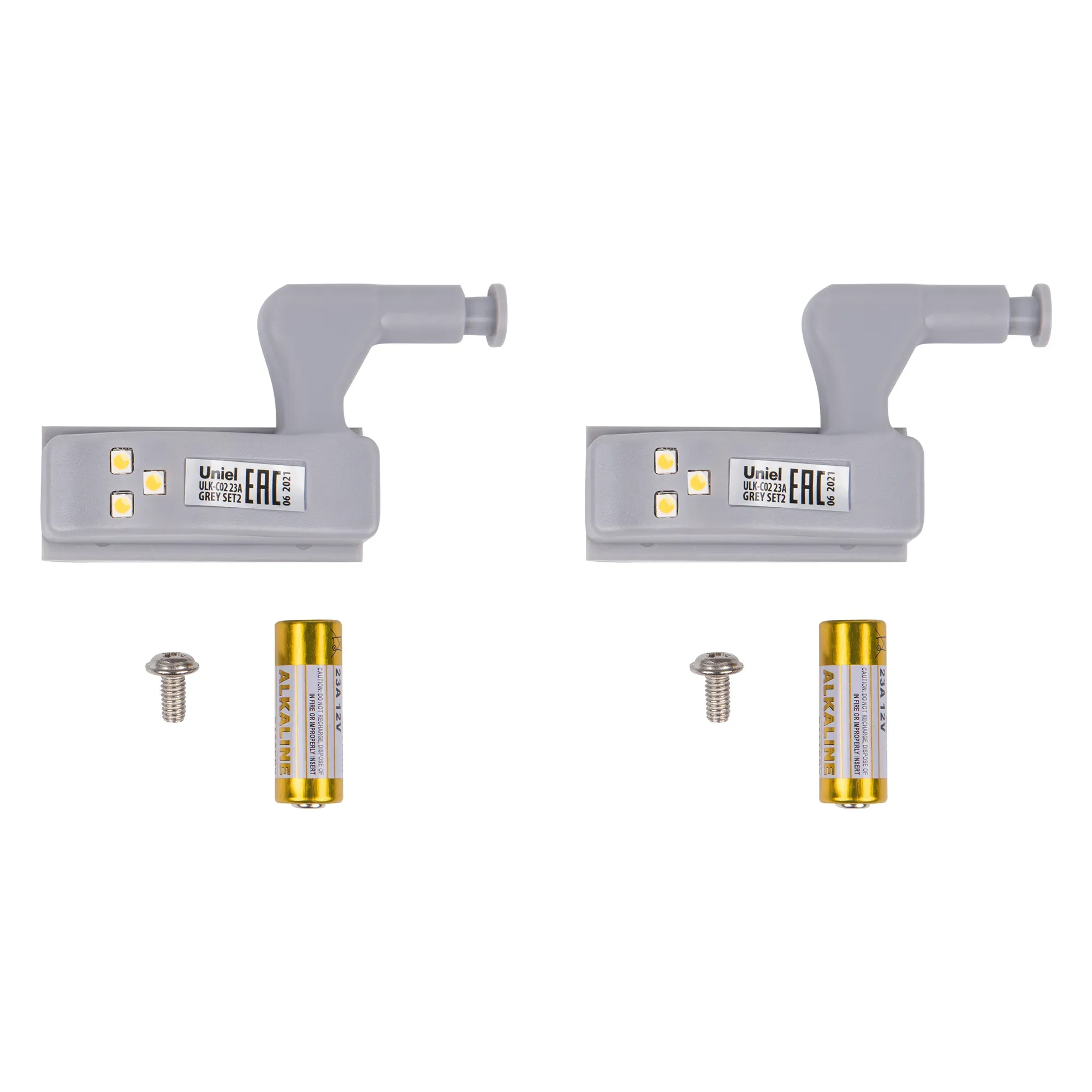 Светильник светодиодный ULK-C02 23A GREY SET2  пушлайт на петлю в кухонный шкаф, на батарейке 23A (в/к). Набор из 2 шт. Серый. ТМ Uniel Uniel UL-00008933