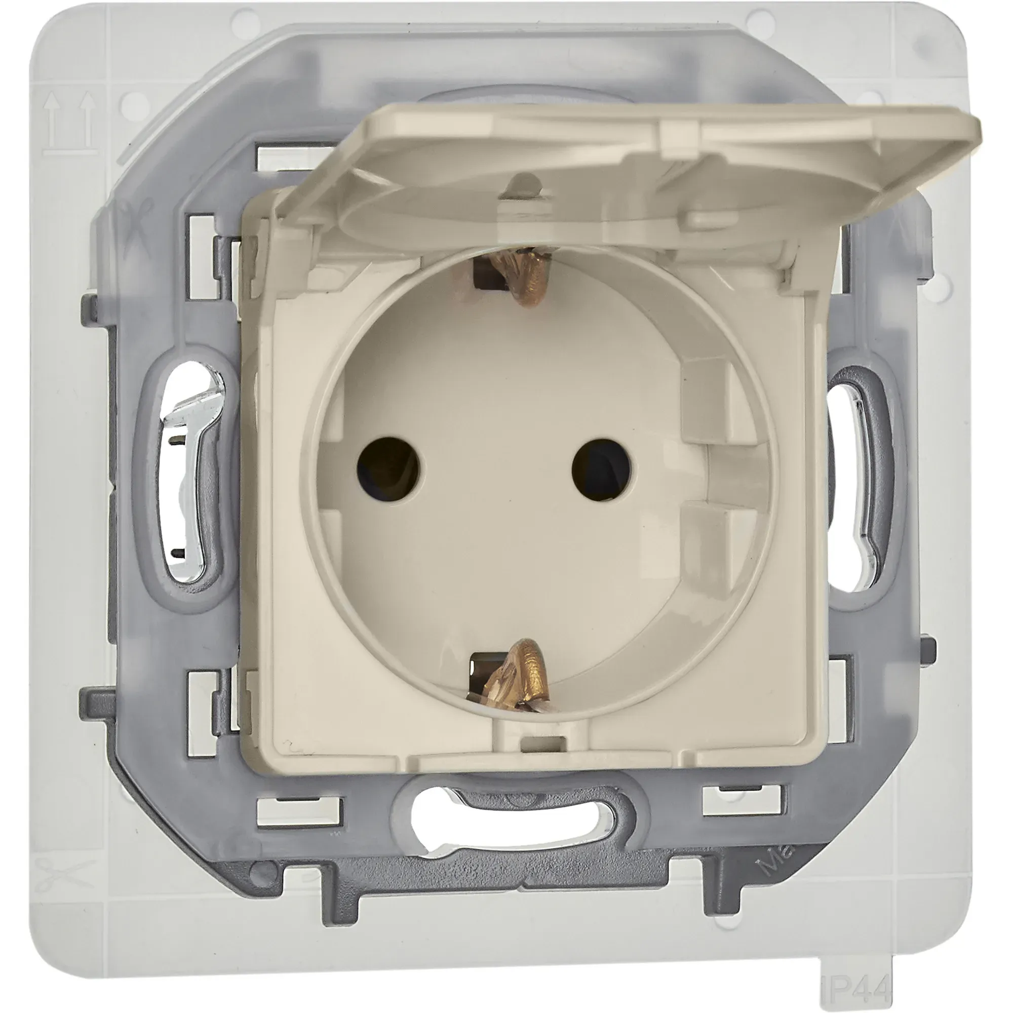 Розетка 2К+З IP 44 с откидной крышкой и шторками немецкий стандарт 16 А 250 В~ INSPIRIA слоновая кость LEGRAND 673741