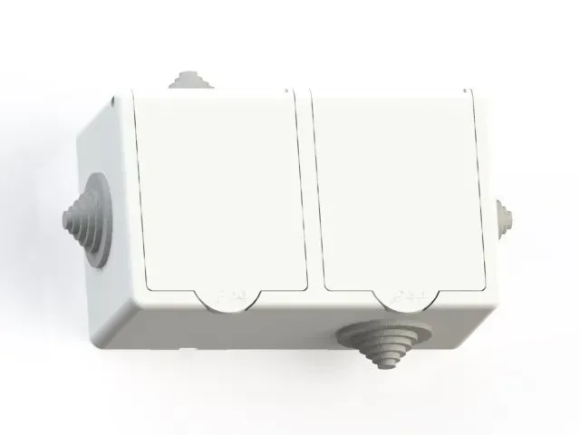 IP44 Розетка брызгозащищенная открытой установки с заземляющим контактом двухместная(16А) РА16-759, белая Кунцево 5907