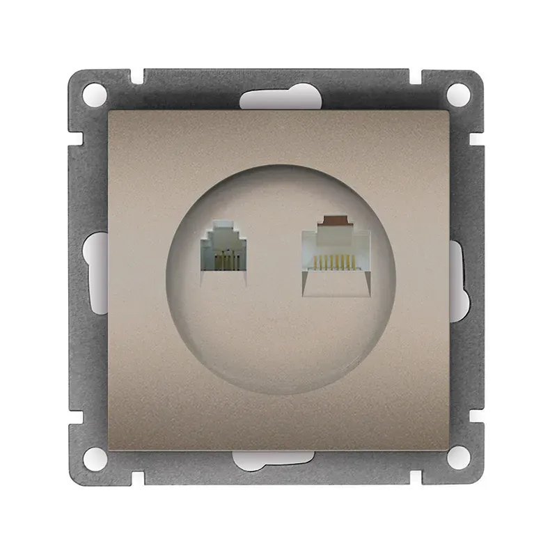 Розетка компьютерная+телефонная серия Афина, с/у, 1А, RJ45, RJ12, шампань (еврослот) Универсал A0052-Br