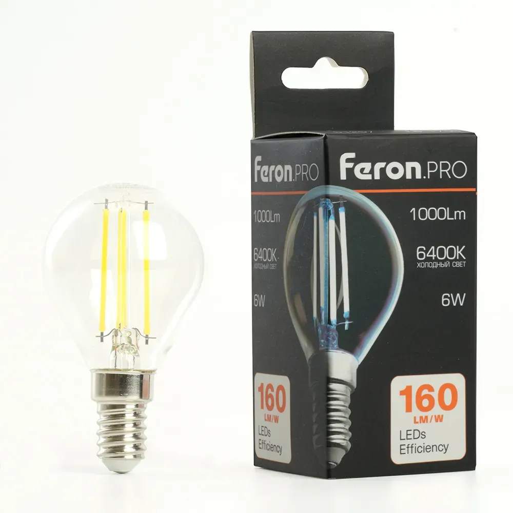 Лампа светодиодная LED 6вт Е14 дневной шар FILAMENT Feron.PRO