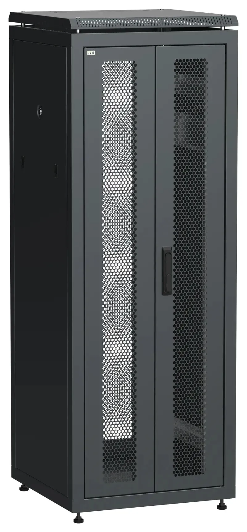 Шкаф напольный сетевой 19' linea n 33u 600х600мм передняя распашная перфорированная дверь задняя перфорированная черный ITK LN05-33U66-2PP