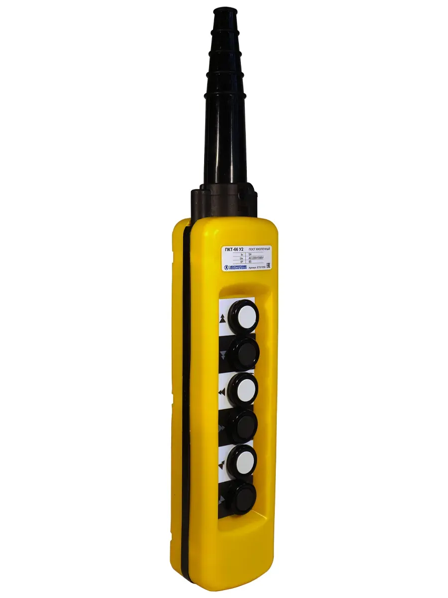 Пост кнопочный ПКТ-66 У2, IP65, 2 скорости, вверх, вниз, влево, вправо, вперёд, назад, 12NO Электротехник ET011050