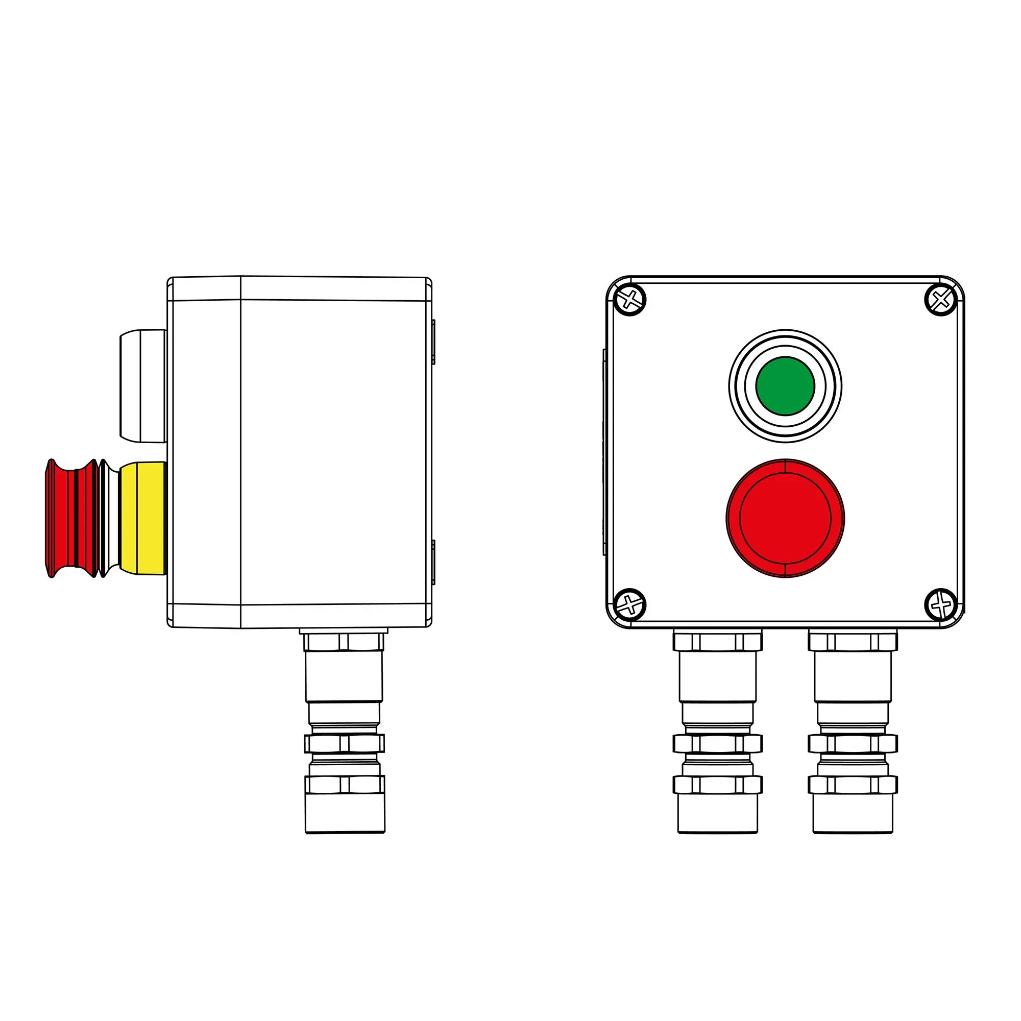 Взрывозащищенный пост управления из полиэстера CPE-P-03-(1xP1G(11)-1xP3E(11))-2xKA2MHK(C)1Ex d e IIC Т5 Gb / Ex tb IIIC T95°C Db IP66 / КЗ / ШЗ DKC 2231.031.22.11G