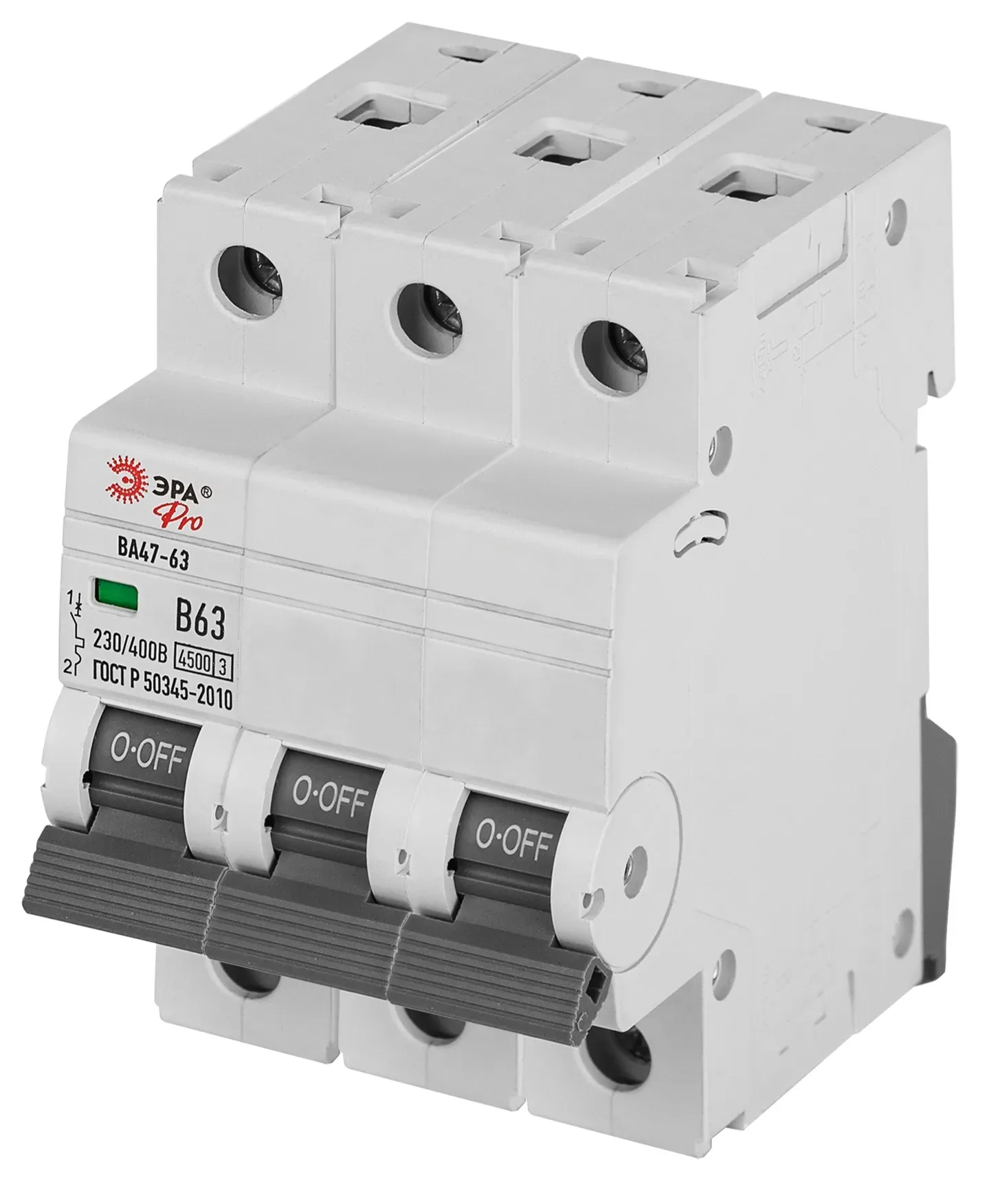 Выключатель автоматический ва47-63 3p 10а кривая c 4,5ка pro va63-3p10c4.5 эра ЭРА Б0059435