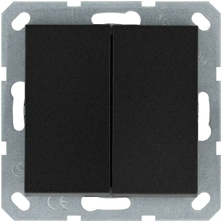 Выключатель двухклавишный 10A 250V~ с накладкой, цвет Антрацит Jasmart G3023B