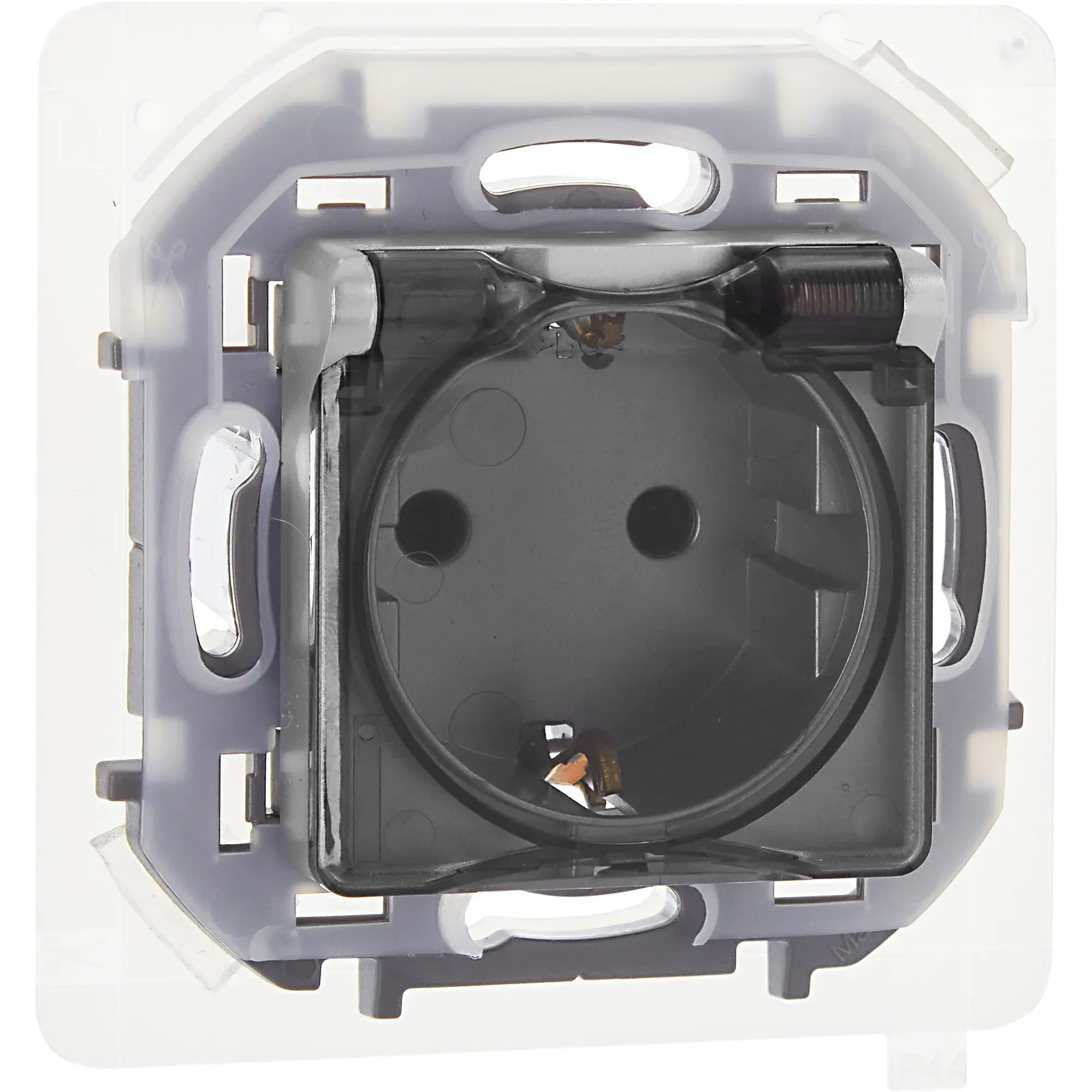 Розетка 2К+З IP 44 с откидной крышкой и шторками немецкий стандарт 16 А 250 В~ INSPIRIA алюминий LEGRAND 673742