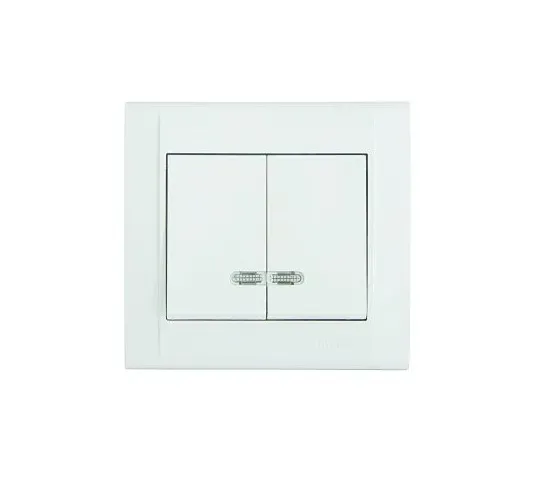 Defne Выключатель двухклавишный с подсветкой белый Makel 42001023