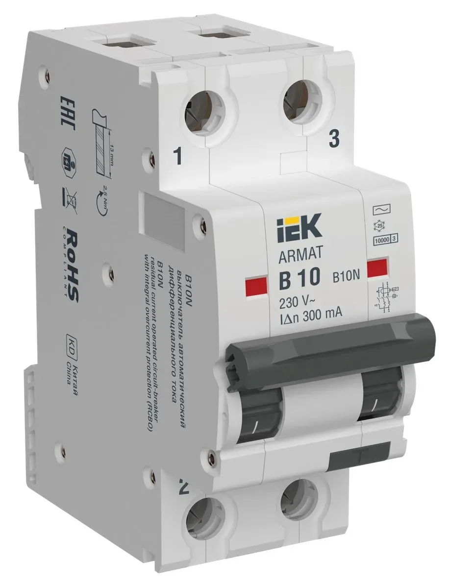 Armat автоматический выключатель дифференциального тока b10n 2p b10 300ма тип ac iek IEK AR-B10N-2-B010C300