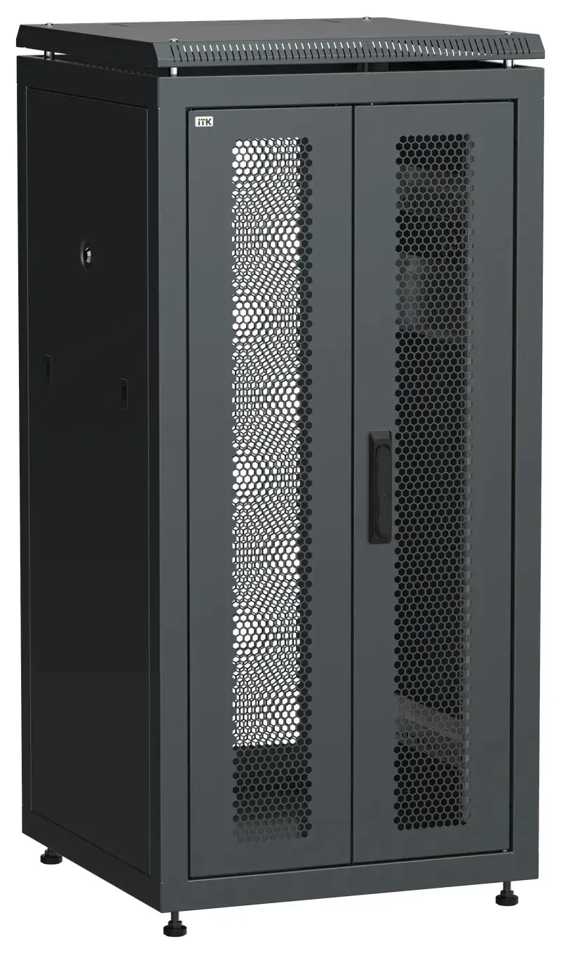 Шкаф напольный сетевой 19' linea n 24u 600х600мм передняя распашная перфорированная дверь задняя перфорированная черный ITK LN05-24U66-2PP