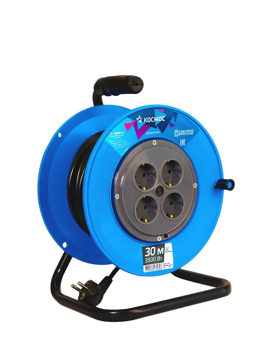 Удлинитель КОСМОС катушка 16А 4 гн ПВС 3*1,5 30м  с заземлением КОСМОС YKKsm30m-4g-Z(16A)
