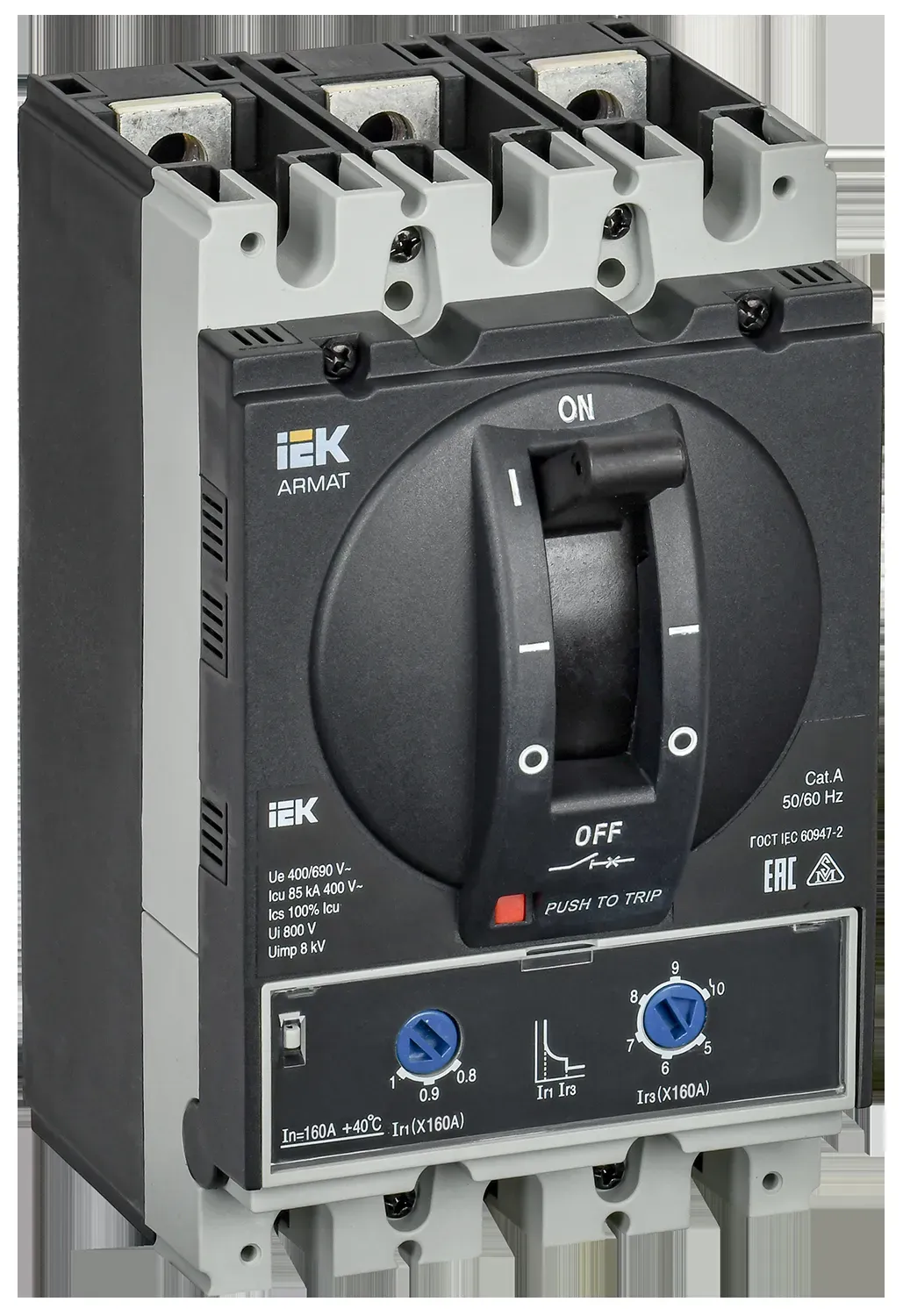 Armat автоматический выключатель в литом корпусе 3p типоразмер d 85ка 160а расцепитель термомагнитный регулируемый IEK AR-MCCB-3D-085-0160A-ATUC