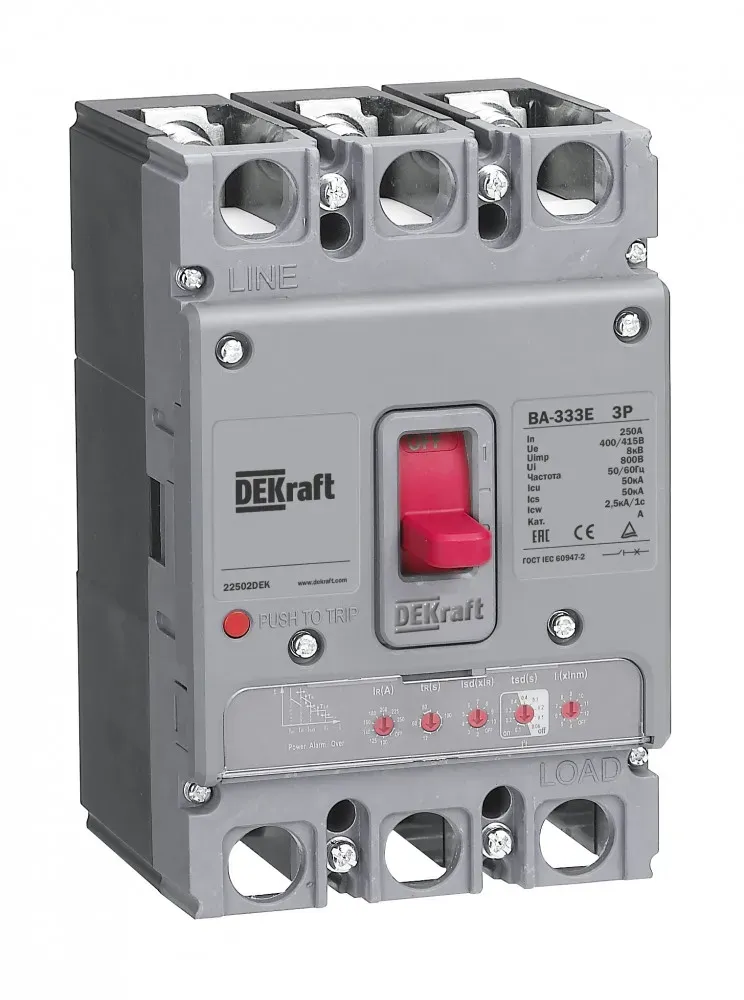 Силовой авт. выкл. с электрон. расц. 3P 100А 50кА ВА-333E SE (Dekraft) 22492DEK