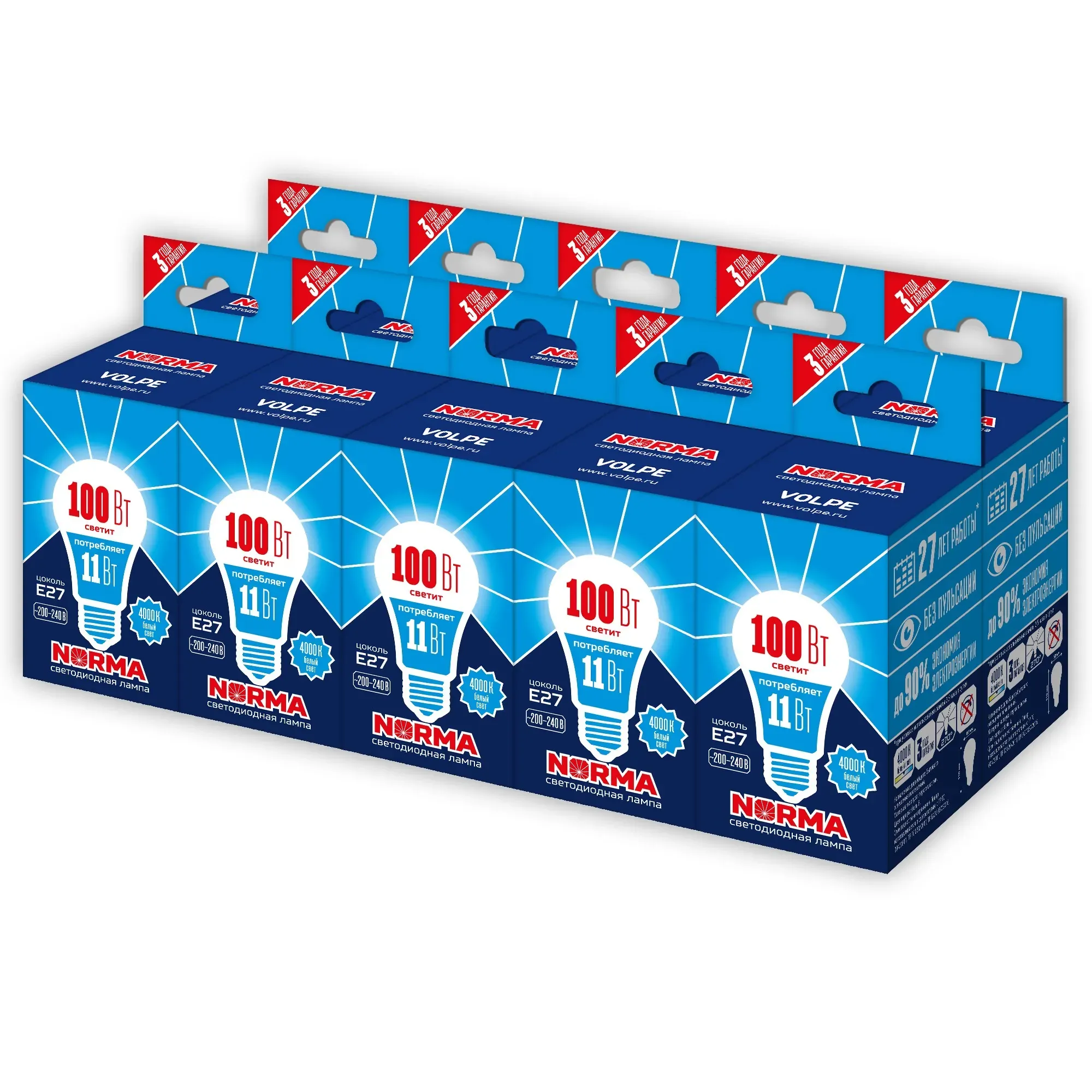 Лампа светодиодная 11 вт патрон е27 форма a матовая серия norma белый свет 4000k картон тм volpe led-a60-11w/nw/e27/fr/nr набор из 10штук UNIEL UL-00012550