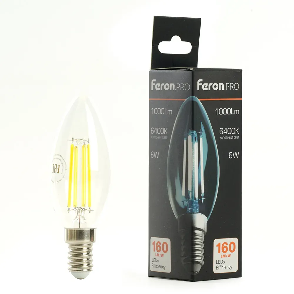 Лампа светодиодная LED 6вт Е14 дневной свеча FILAMENT Feron.PRO