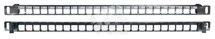 Hyperline PPBLHD-19-24S-SH-RM Модульная патч-панель 19, 24 порта, Flat Type, 0.5U, для экранированных и неэкранированных модулей Keystone Jack (кроме KJ1-C2, KJ2-C5e, KJ2-C6), с задним кабельным организатором (без модулей)