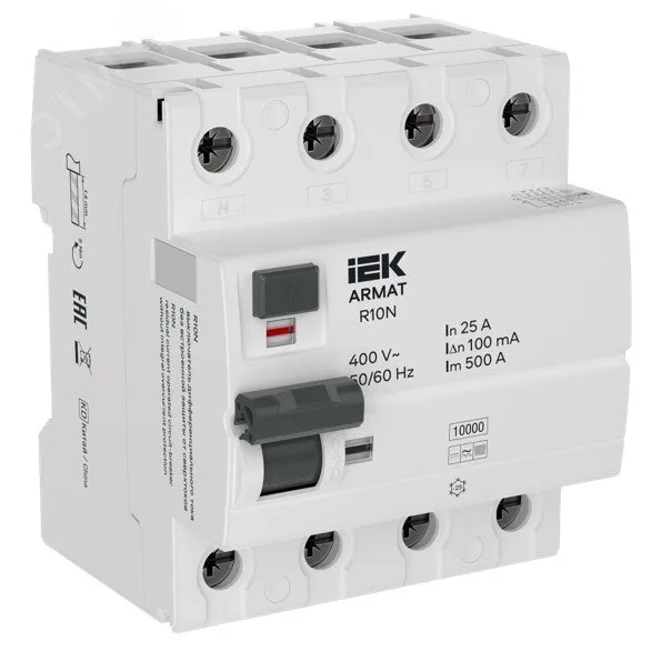 ARMAT Выключатель дифференциального тока R10N 4P 25А 100мА тип B IEK IEK AR-R10N-4-025B100