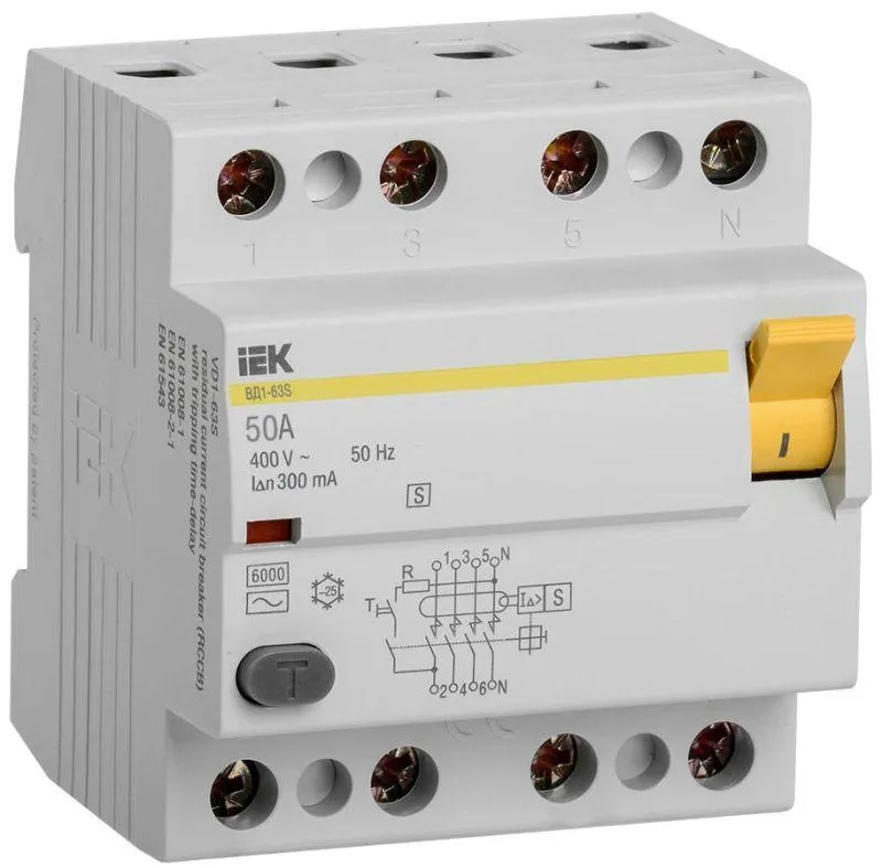 Выключатель дифференциальный ВД1-63S 4п 50А 300мА IEK MDV12-4-050-300