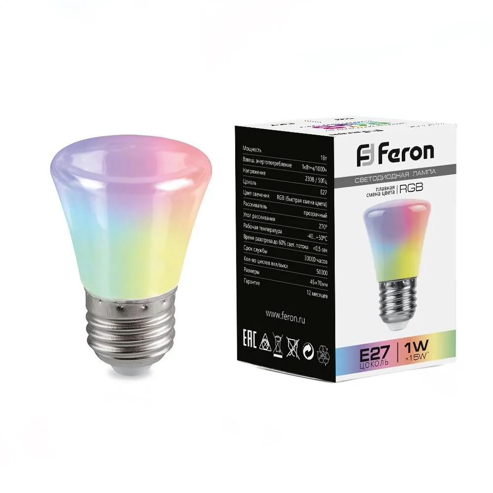 Лампа светодиодная led 1вт е27 rgb быстрая смена цвета колокольчик STEKKER 38128