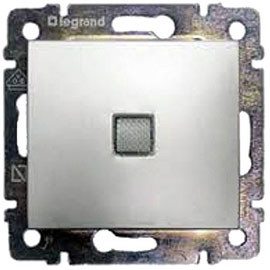 LEGRAND 770110 Выключатель 1-клавишный, с подсветкой, 10АХ, 250В, блестящий алюминий, Valena
