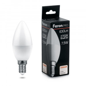 Лампа светодиодная Feron.PRO LB-1307 Свеча E14 7.5W 2700K 38053