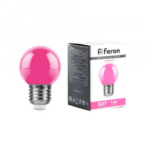 Лампа светодиодная Feron LB-37 Шарик E27 1W розовый 38123