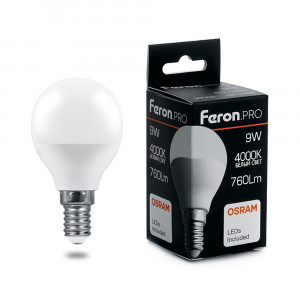 Лампа светодиодная Feron.PRO LB-1409 Шарик E14 9W 4000K 38078