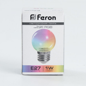 Лампа светодиодная Feron LB-37 Шарик прозрачный E27 1W RGB быстрая смена цвета 38129