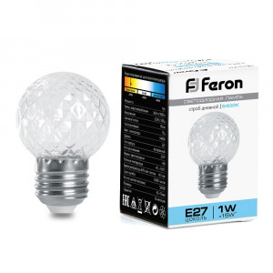 Лампа-строб Feron LB-377 Шарик прозрачный E27 1W 6400K 38220