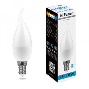 Лампа светодиодная Feron LB-570 Свеча на ветру E14 9W 6400K 38136