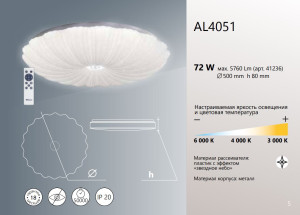 Светодиодный управляемый светильник накладной Feron AL4051 Hygge тарелка 72W 3000К-6000K белый 41236