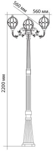 Светильник садово-парковый Feron PL3709 круглый, столб 3*60W 230V E27, черное золото 11389