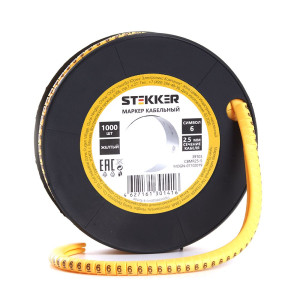 Кабель-маркер "6" для провода сеч. 6мм2 STEKKER CBMR40-6 , желтый, упаковка 500 шт 39116