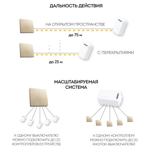 Выключатель беспроводной FERON, TM82, 230V, 500W, двухклавишный, золото 41726