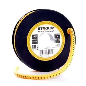 Кабель-маркер "7" для провода сеч. 6мм2 STEKKER CBMR40-7 , желтый, упаковка 500 шт 39117
